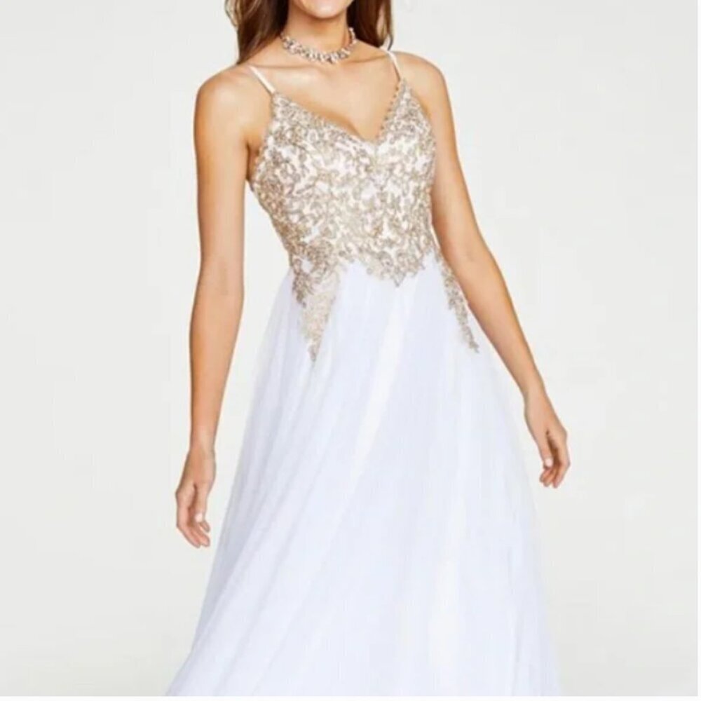 Say Yes to the Prom Dress White Gold Embellished Dress Size 17 NWT